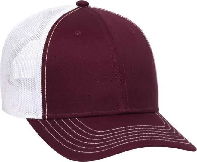 OTTO 83-1239  6 Panel Low Profile Mesh Back Trucker Hat - Maroon Maroon White