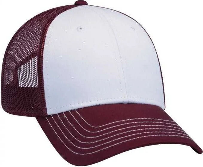 OTTO 83-1239  6 Panel Low Profile Mesh Back Trucker Hat - Maroon White Maroon