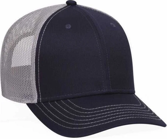 OTTO 83-1239  6 Panel Low Profile Mesh Back Trucker Hat - Navy Navy Gray