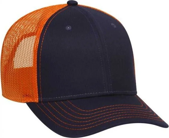 OTTO 83-1239  6 Panel Low Profile Mesh Back Trucker Hat - Navy Navy Orange