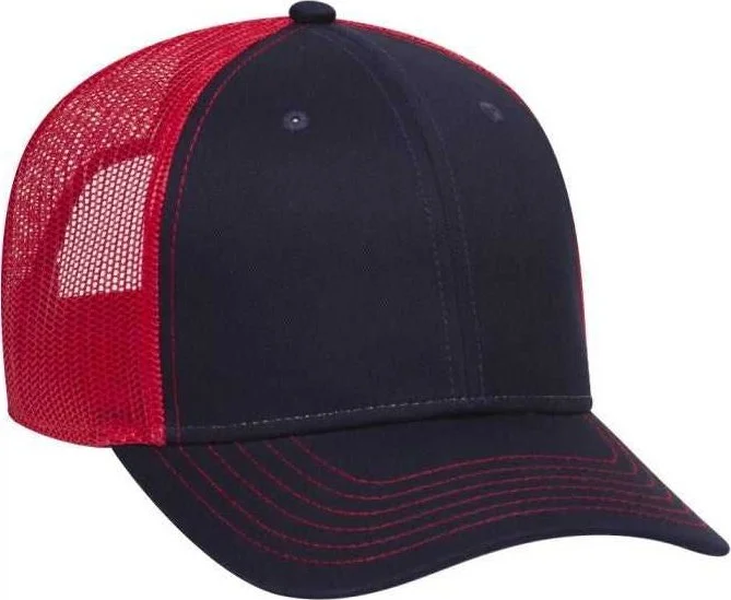 OTTO 83-1239  6 Panel Low Profile Mesh Back Trucker Hat - Navy Navy Red