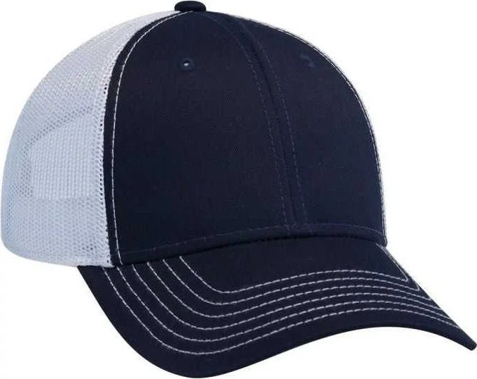 OTTO 83-1239  6 Panel Low Profile Mesh Back Trucker Hat - Navy Navy White