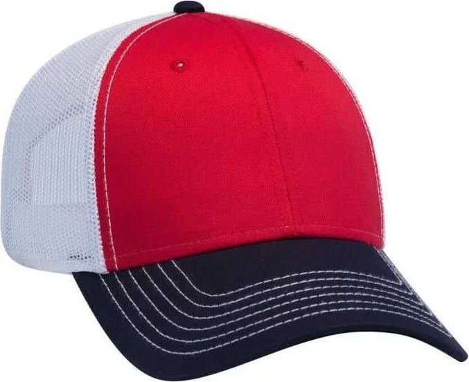 OTTO 83-1239  6 Panel Low Profile Mesh Back Trucker Hat - Navy Red White