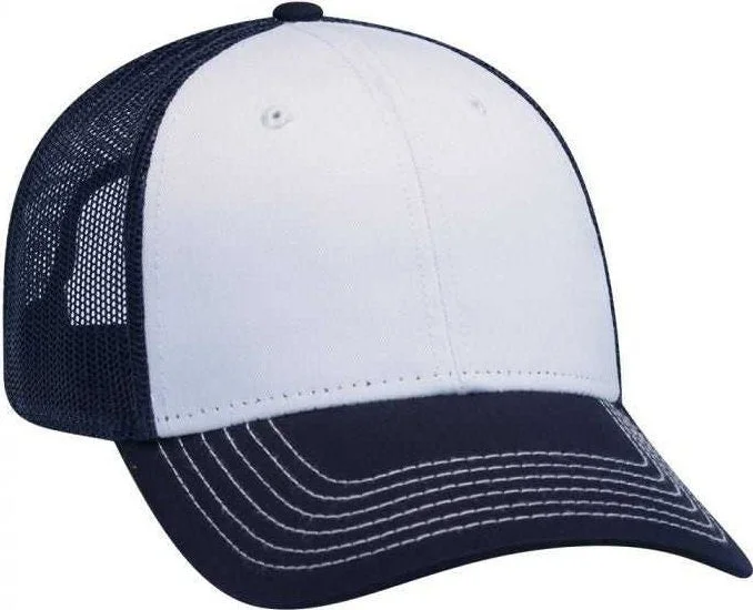 OTTO 83-1239  6 Panel Low Profile Mesh Back Trucker Hat - Navy White Navy