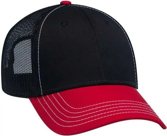 OTTO 83-1239  6 Panel Low Profile Mesh Back Trucker Hat - Red Black Black