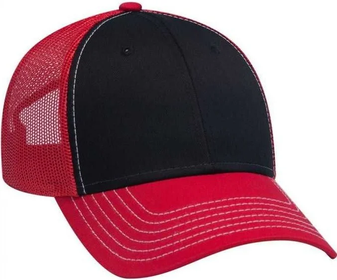 OTTO 83-1239  6 Panel Low Profile Mesh Back Trucker Hat - Red Black Red