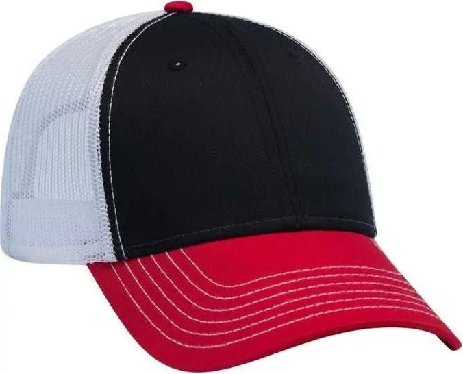 OTTO 83-1239  6 Panel Low Profile Mesh Back Trucker Hat - Red Black White