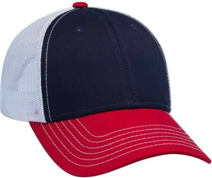 OTTO 83-1239  6 Panel Low Profile Mesh Back Trucker Hat - Red Navy White