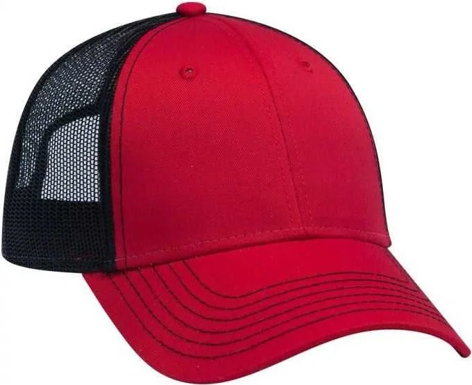 OTTO 83-1239  6 Panel Low Profile Mesh Back Trucker Hat - Red Red Black