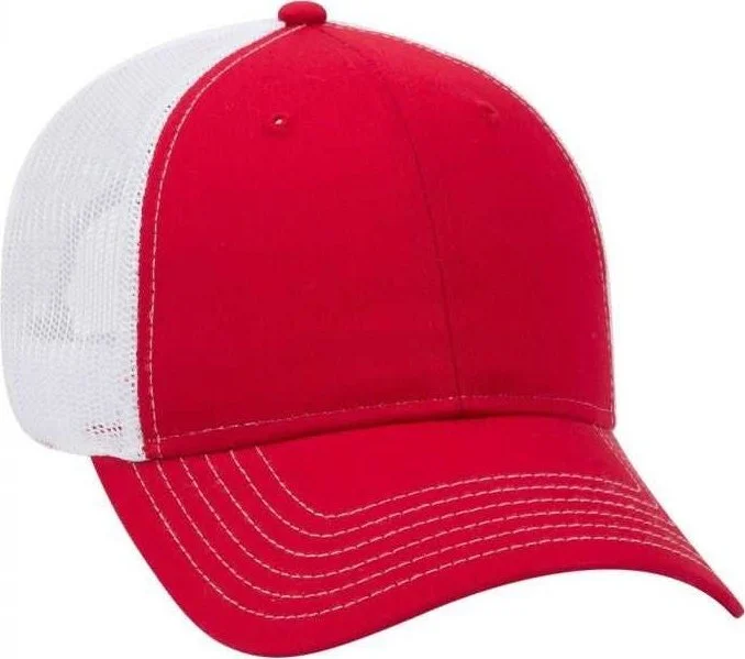 OTTO 83-1239  6 Panel Low Profile Mesh Back Trucker Hat - Red Red White