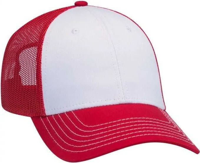 OTTO 83-1239  6 Panel Low Profile Mesh Back Trucker Hat - Red White Red