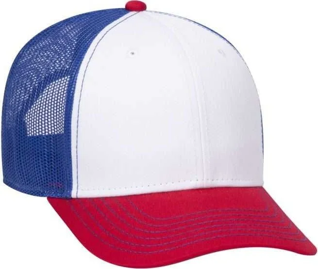 OTTO 83-1239  6 Panel Low Profile Mesh Back Trucker Hat - Red White Royal