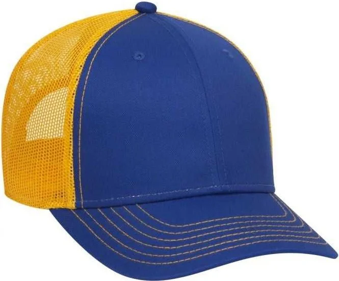 OTTO 83-1239  6 Panel Low Profile Mesh Back Trucker Hat - Royal Royal Gold