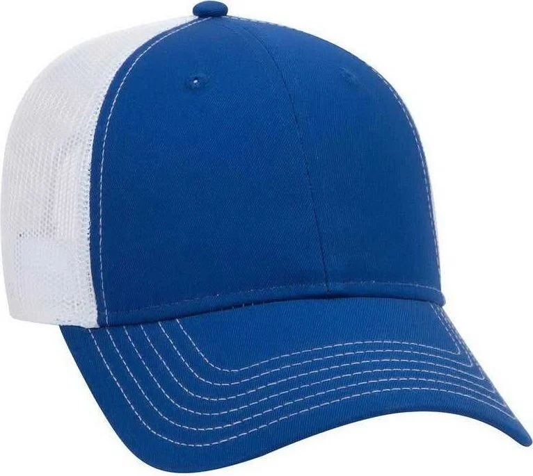 OTTO 83-1239  6 Panel Low Profile Mesh Back Trucker Hat - Royal Royal White