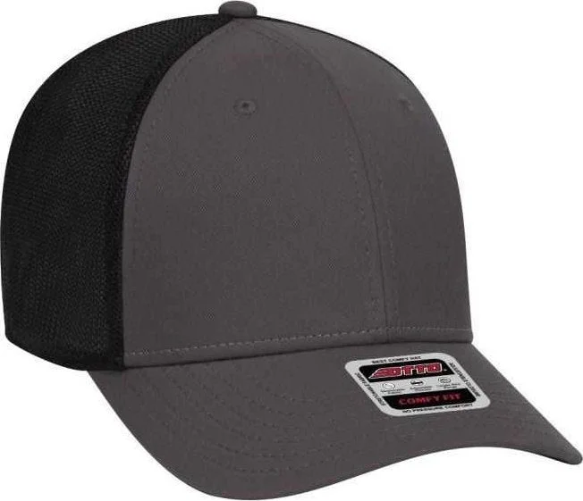 OTTO 83-1279 6 Panel Low Profile Mesh Back Trucker Hat - Charcoal Charcoal Black