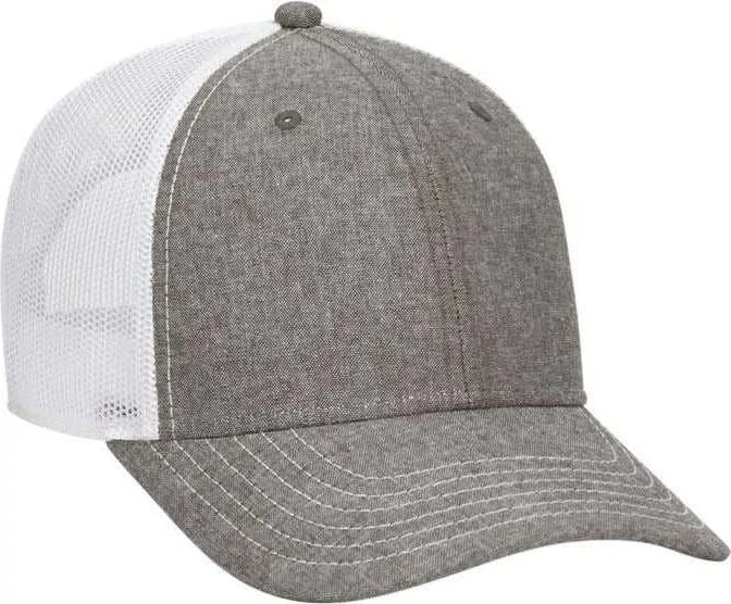 OTTO 83-1279 6 Panel Low Profile Mesh Back Trucker Hat - Charcoal White