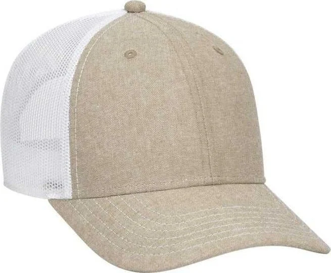 OTTO 83-1279 6 Panel Low Profile Mesh Back Trucker Hat - Khaki White