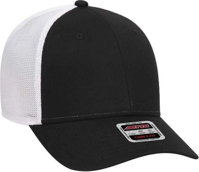 OTTO 83-1299 OTTO COMFY FIT 6 Panel Low Profile Mesh Back Baseball Cap - Black Black White