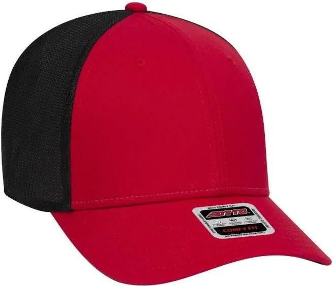 OTTO 83-1299 OTTO COMFY FIT 6 Panel Low Profile Mesh Back Baseball Cap - Red Red Black