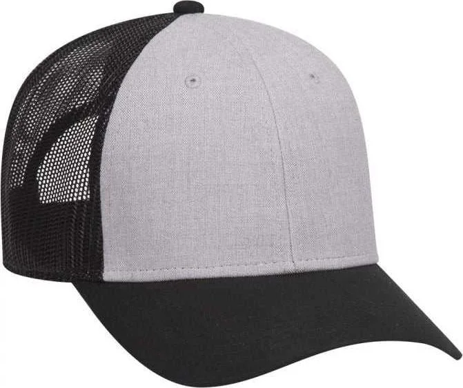 OTTO 83-1300  6 Panel Low Profile Mesh Back Trucker Hat - Black Heather Gray Black