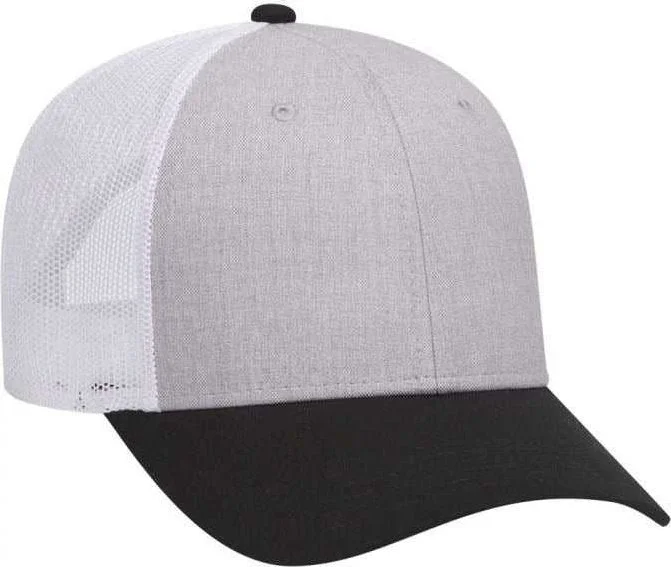 OTTO 83-1300  6 Panel Low Profile Mesh Back Trucker Hat - Black Heather Gray White