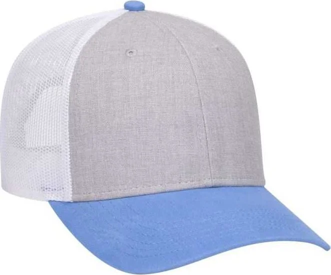 OTTO 83-1300  6 Panel Low Profile Mesh Back Trucker Hat - Colombian Blue Heather Gray White