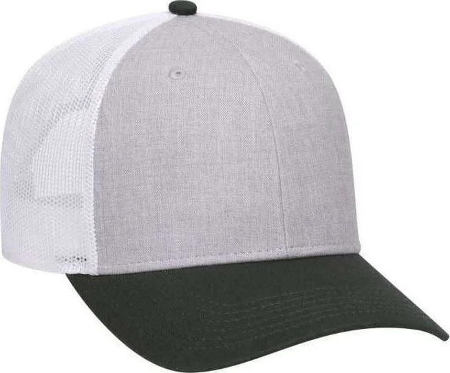 OTTO 83-1300  6 Panel Low Profile Mesh Back Trucker Hat - DarkGreen Heather Gray White