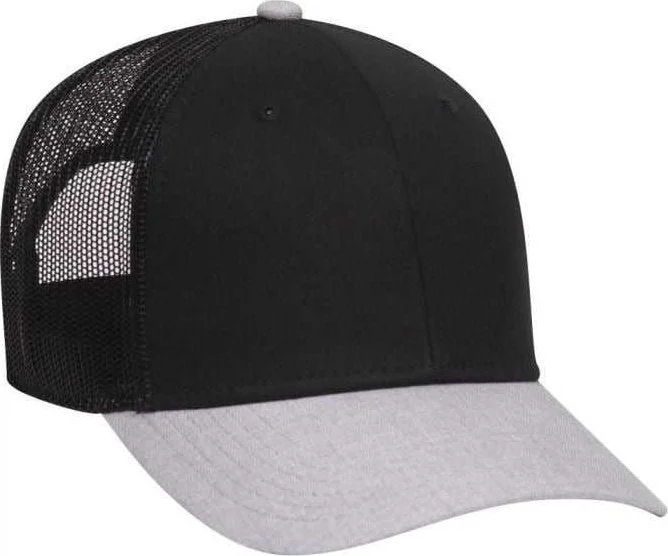 OTTO 83-1300  6 Panel Low Profile Mesh Back Trucker Hat - Heather Gray Black Black