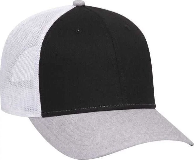 OTTO 83-1300  6 Panel Low Profile Mesh Back Trucker Hat - Heather Gray Black White