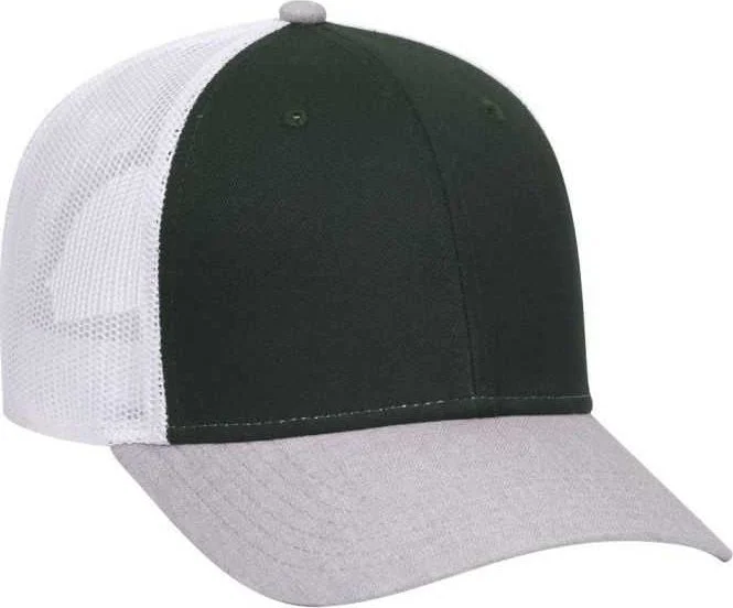 OTTO 83-1300  6 Panel Low Profile Mesh Back Trucker Hat - Heather Gray DarkGreen White