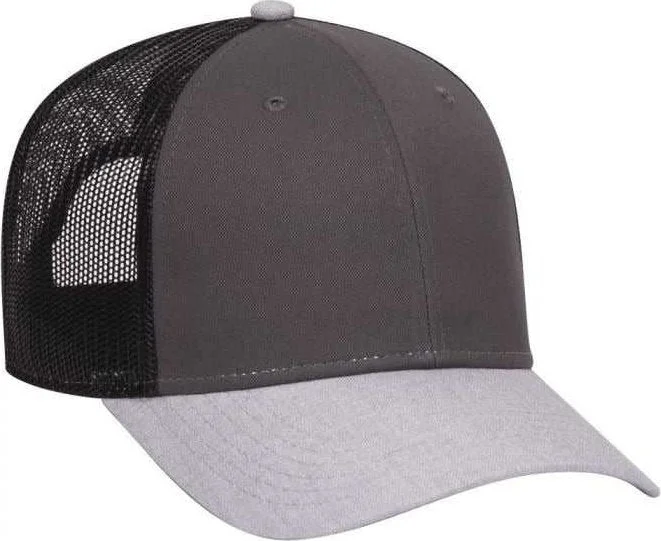 OTTO 83-1300  6 Panel Low Profile Mesh Back Trucker Hat - Heather Gray Gray Black