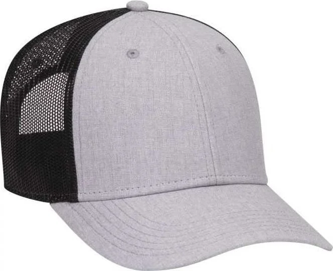 OTTO 83-1300  6 Panel Low Profile Mesh Back Trucker Hat - Heather Gray Heather Gray Black