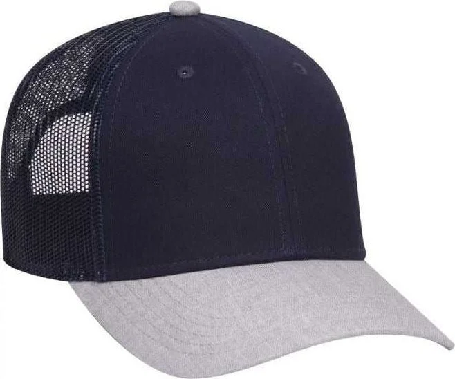 OTTO 83-1300  6 Panel Low Profile Mesh Back Trucker Hat - Heather Gray Navy Navy