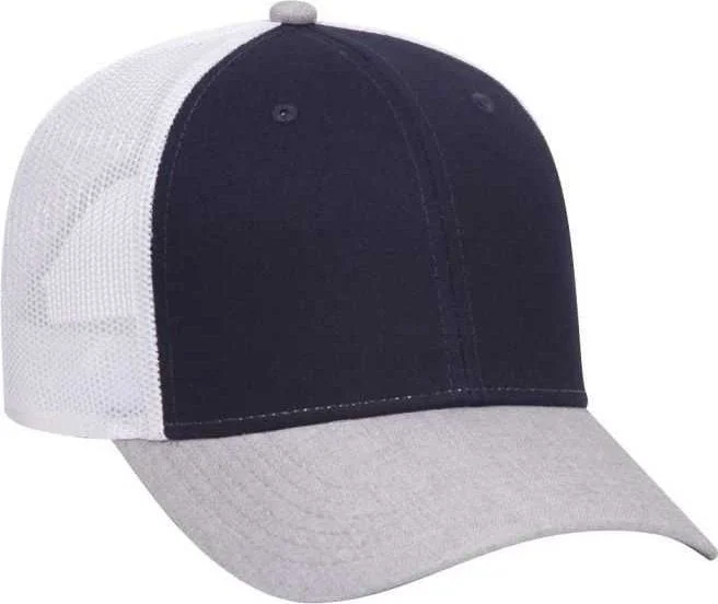 OTTO 83-1300  6 Panel Low Profile Mesh Back Trucker Hat - Heather Gray Navy White