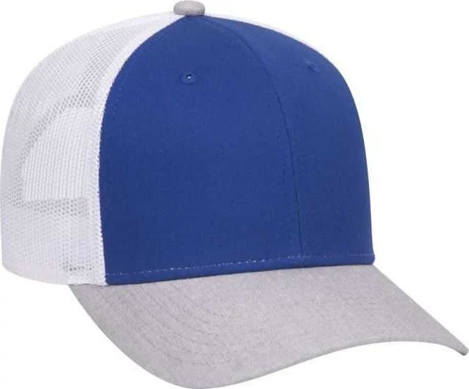 OTTO 83-1300  6 Panel Low Profile Mesh Back Trucker Hat - Heather Gray Royal White