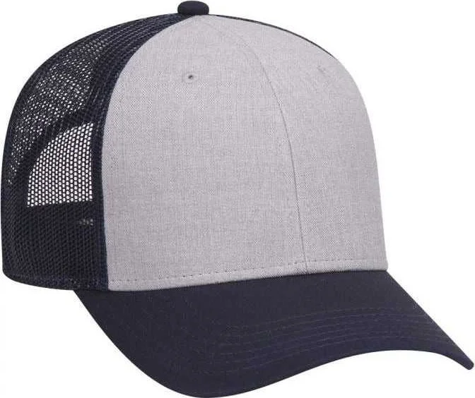 OTTO 83-1300  6 Panel Low Profile Mesh Back Trucker Hat - Navy Heather Gray Navy