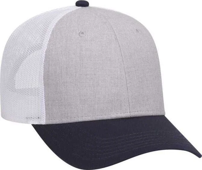 OTTO 83-1300  6 Panel Low Profile Mesh Back Trucker Hat - Navy Heather Gray White