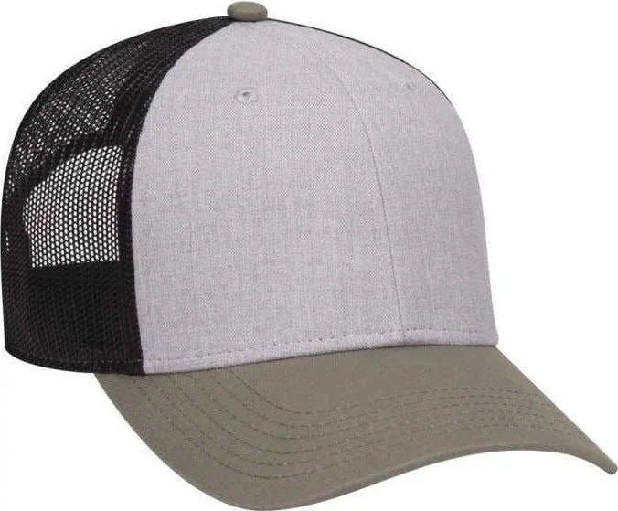 OTTO 83-1300  6 Panel Low Profile Mesh Back Trucker Hat - OliveGreen Heather Gray Black