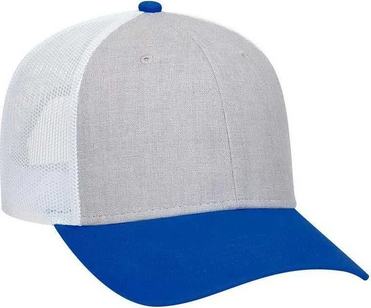 OTTO 83-1300  6 Panel Low Profile Mesh Back Trucker Hat - Royal Heather Gray White