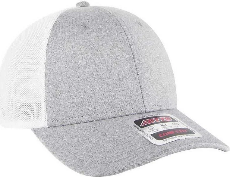 OTTO 83-1313 Comfy Fit 6 Panel Low Profile Mesh Back Trucker Cap - HeatherGray HeatherGray White