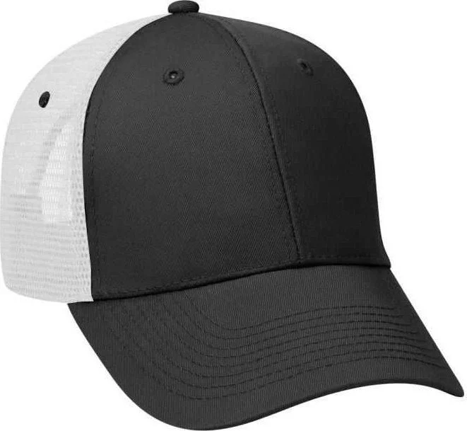 OTTO 83-473 Cotton Twill Low Profile Pro Style Mesh Back Cap with 6 Embroidered Eyelets - Black Black White