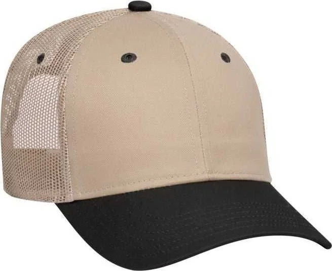 OTTO 83-473 Cotton Twill Low Profile Pro Style Mesh Back Cap with 6 Embroidered Eyelets - Black Khaki