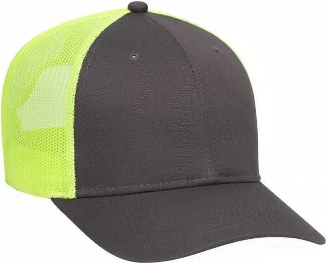 OTTO 83-473 Cotton Twill Low Profile Pro Style Mesh Back Cap with 6 Embroidered Eyelets - Charcoal Charcoal Neon Yellow