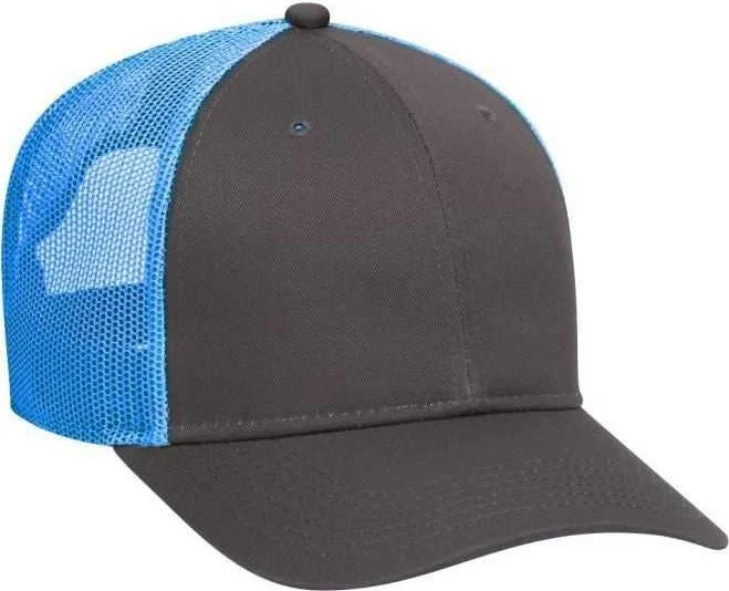 OTTO 83-473 Cotton Twill Low Profile Pro Style Mesh Back Cap with 6 Embroidered Eyelets - Charcoal Charcoal Neon Blue