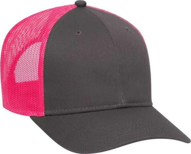 OTTO 83-473 Cotton Twill Low Profile Pro Style Mesh Back Cap with 6 Embroidered Eyelets - Charcoal Charcoal Neon Pnk