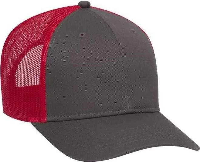 OTTO 83-473 Cotton Twill Low Profile Pro Style Mesh Back Cap with 6 Embroidered Eyelets - Charcoal Charcoal Red