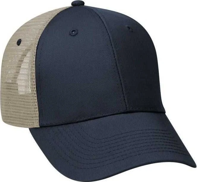 OTTO 83-473 Cotton Twill Low Profile Pro Style Mesh Back Cap with 6 Embroidered Eyelets - Navy Navy Khaki