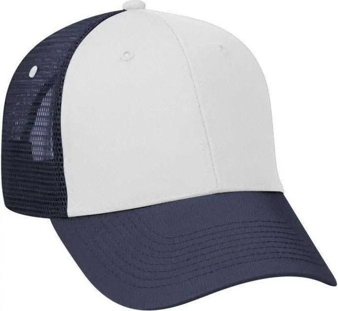 OTTO 83-473 Cotton Twill Low Profile Pro Style Mesh Back Cap with 6 Embroidered Eyelets - Navy White Navy