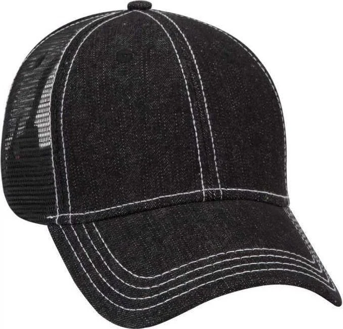 OTTO 83-509 Washed Denim Low Profile Pro Style Mesh Back Cap - Black White