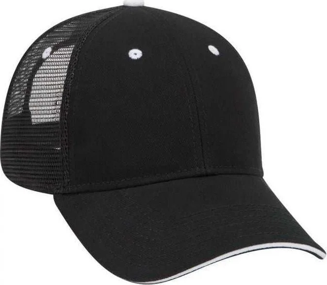 OTTO 84-482 Brushed Bull Denim Sandwich Visor Low Profile Pro Style Mesh Back Structured Firm Front Panel Cap - Black Black White